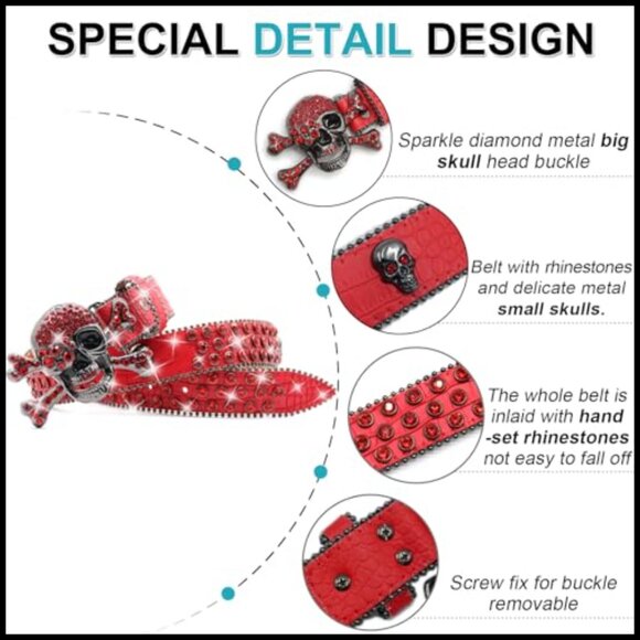 Rhinestone Skull Belt Studded Punk Western Cowgirl Eco-friendly Leather main image 6